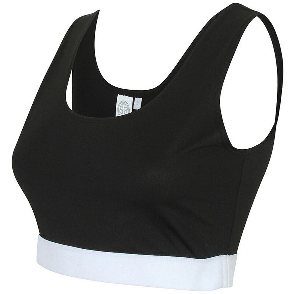Black-White - Side - Skinni Fit Womens-Ladies Fashion Sleeveless Crop Top