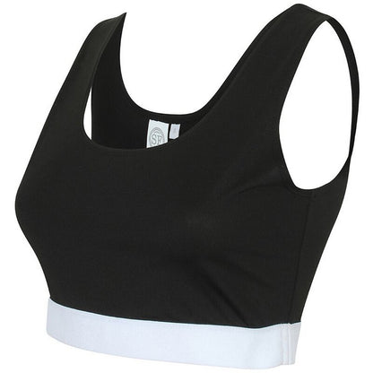 Black-White - Side - Skinni Fit Womens-Ladies Fashion Sleeveless Crop Top
