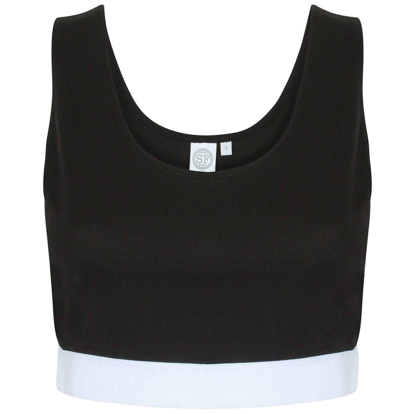 Black-White - Front - Skinni Fit Womens-Ladies Fashion Sleeveless Crop Top