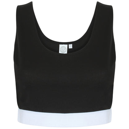 Black-White - Front - Skinni Fit Womens-Ladies Fashion Sleeveless Crop Top