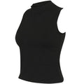 Black - Back - Skinni Fit Womens-Ladies High Neck Crop Sleeveless Vest Top
