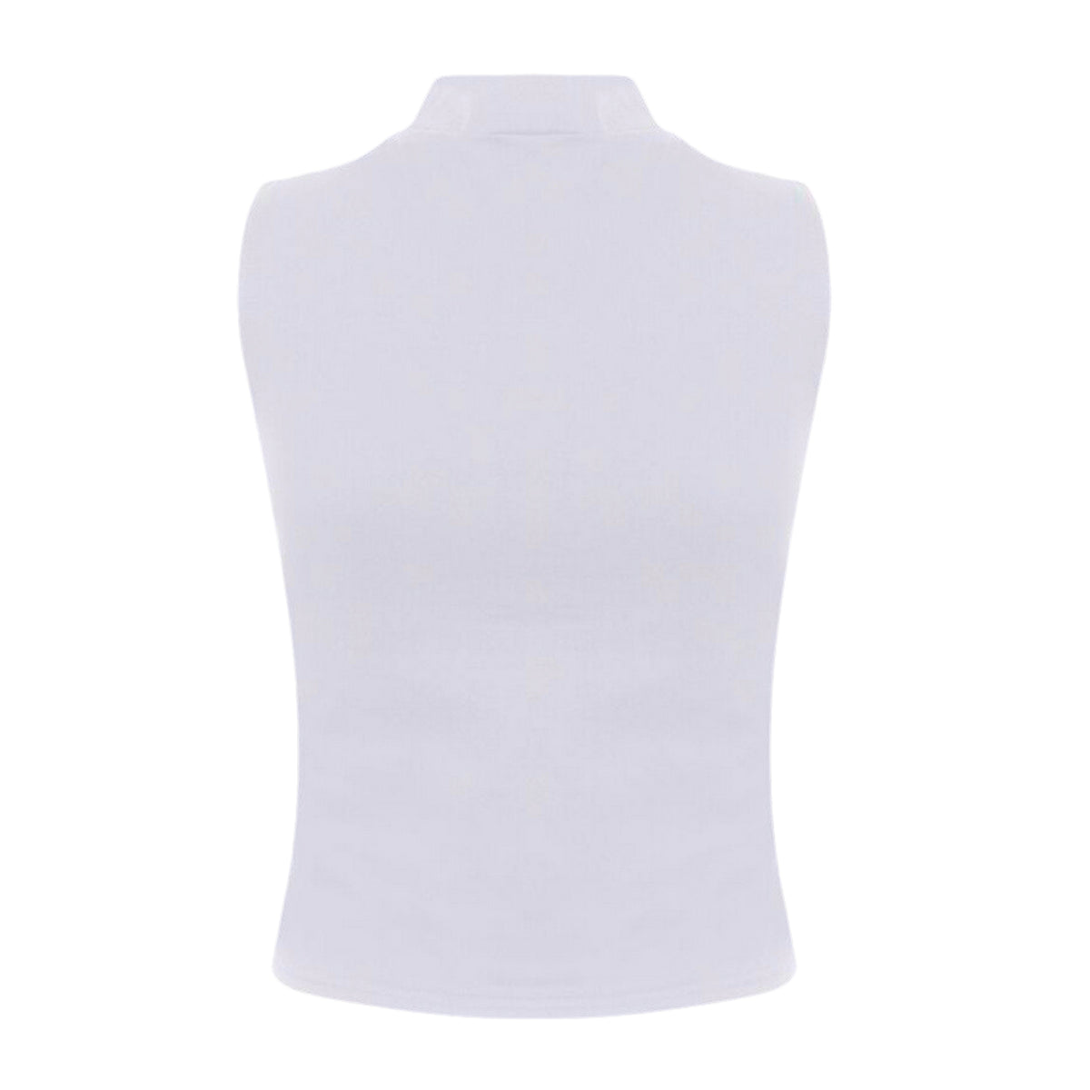 White - Side - Skinni Fit Womens-Ladies High Neck Crop Sleeveless Vest Top