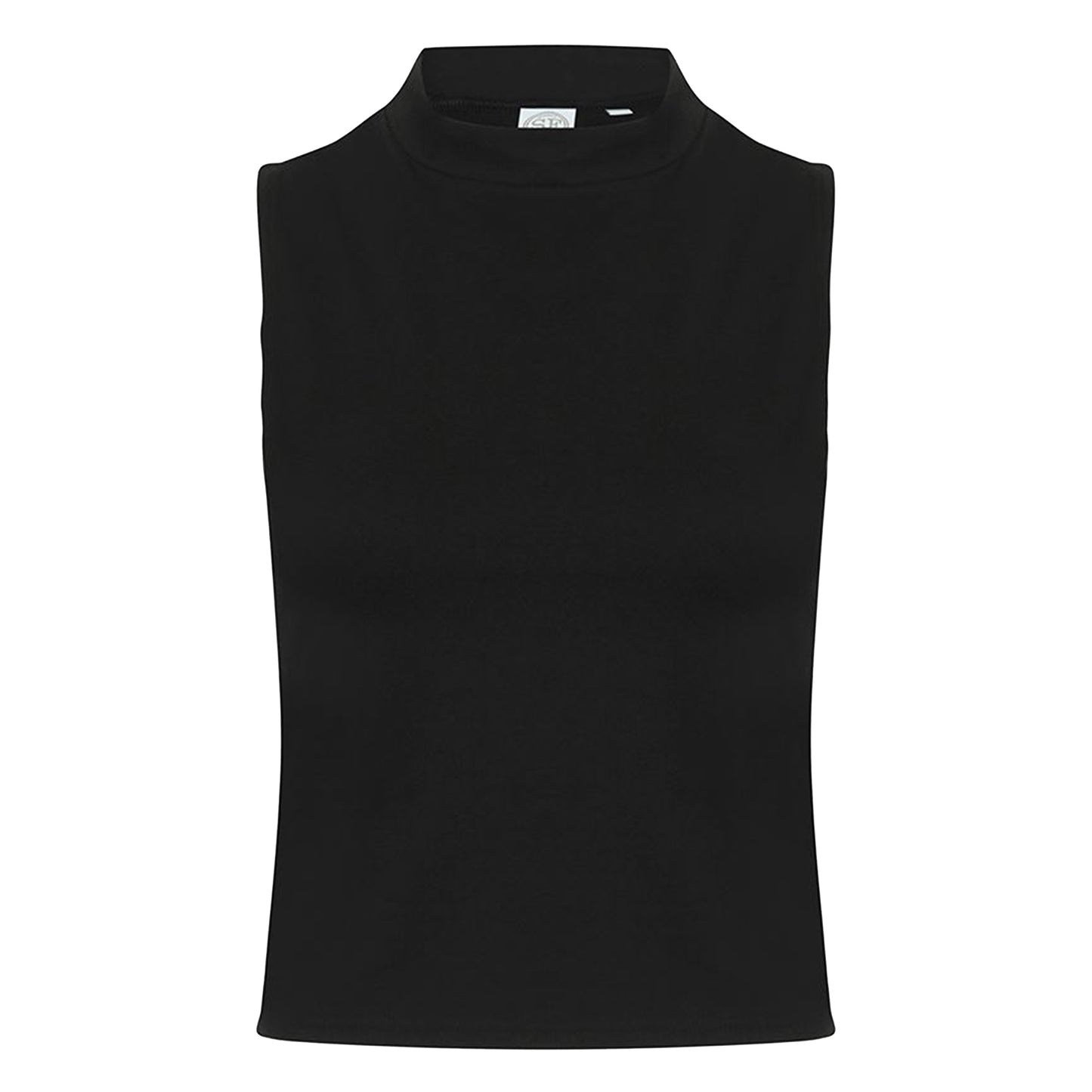 Black - Front - Skinni Fit Womens-Ladies High Neck Crop Sleeveless Vest Top