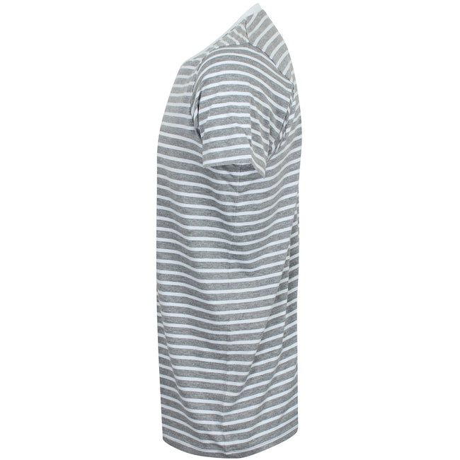 Heather Grey-White - Back - Skinni Fit Unisex Striped Short Sleeve T-Shirt