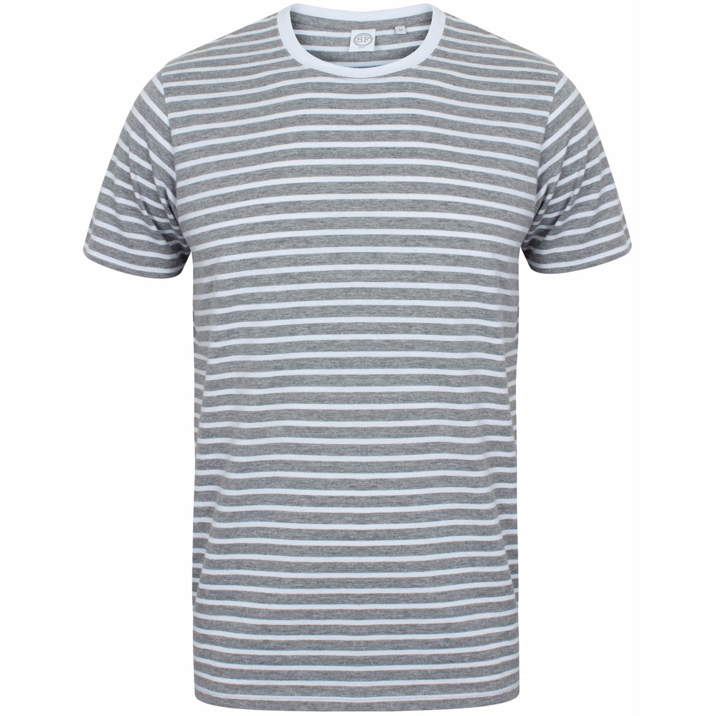 Heather Grey-White - Front - Skinni Fit Unisex Striped Short Sleeve T-Shirt
