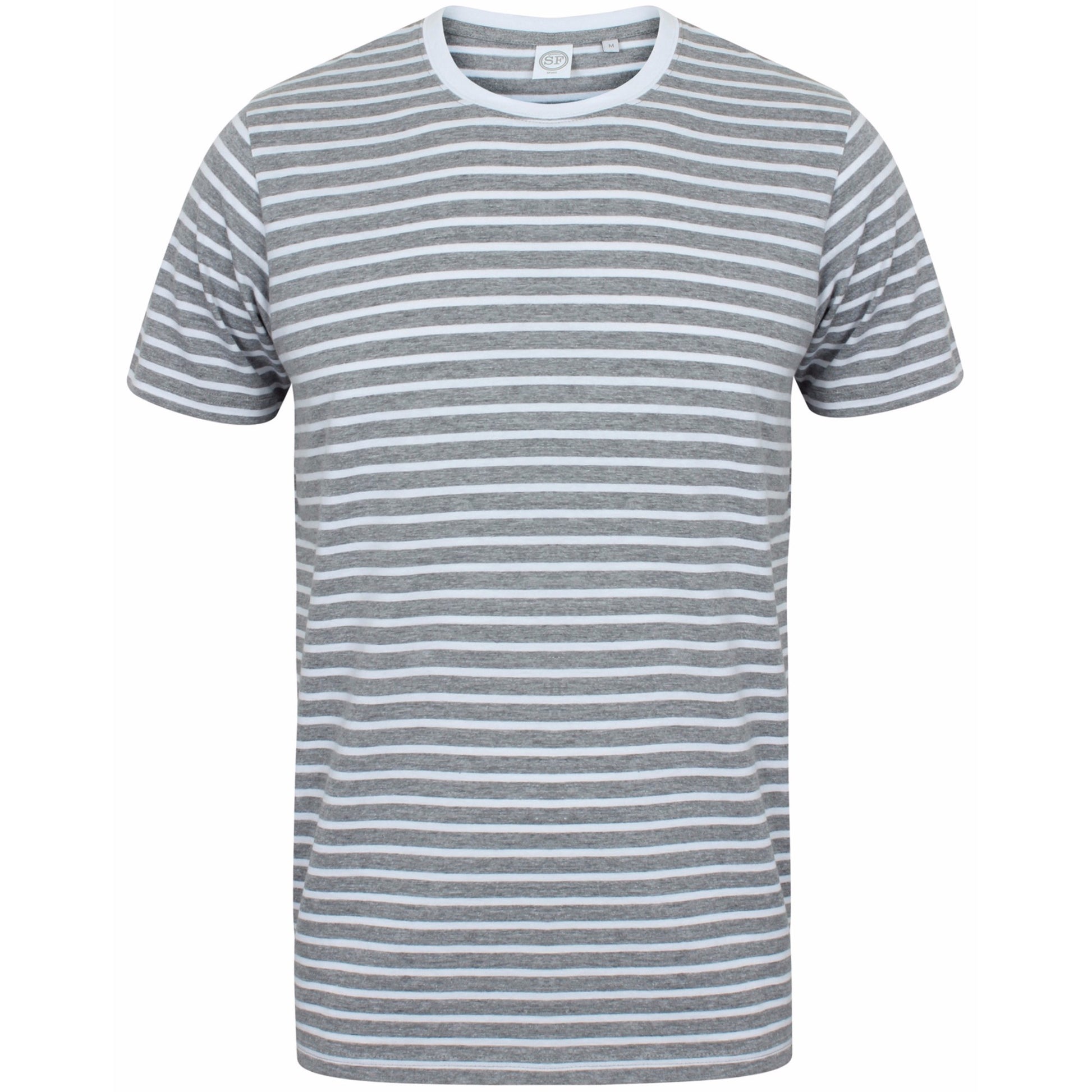 Heather Grey-White - Front - Skinni Fit Unisex Striped Short Sleeve T-Shirt
