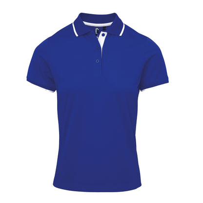 Royal-White - Front - Premier Womens-Ladies Contrast Coolchecker Polo Shirt