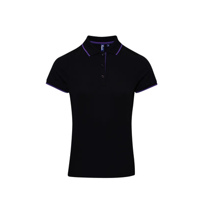 Black-Purple - Front - Premier Womens-Ladies Contrast Coolchecker Polo Shirt