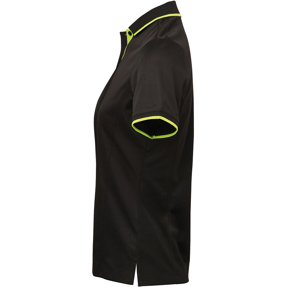 Black-Lime - Side - Premier Womens-Ladies Contrast Coolchecker Polo Shirt
