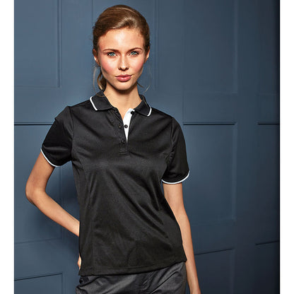 Black-White - Lifestyle - Premier Womens-Ladies Contrast Coolchecker Polo Shirt