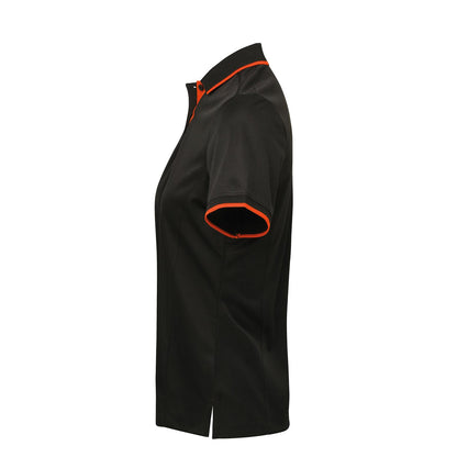 Black-Orange - Side - Premier Womens-Ladies Contrast Coolchecker Polo Shirt