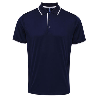 Navy-White - Front - Premier Mens Contrast Coolchecker Polo Shirt