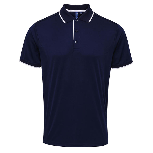 Navy-White - Front - Premier Mens Contrast Coolchecker Polo Shirt