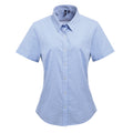 Light Blue-White - Front - Premier Womens-Ladies Microcheck Short Sleeve Cotton Shirt