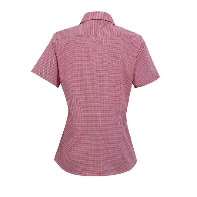 Red-White - Back - Premier Womens-Ladies Microcheck Short Sleeve Cotton Shirt