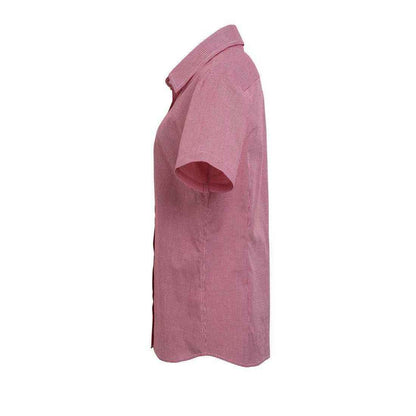 Red-White - Side - Premier Womens-Ladies Microcheck Short Sleeve Cotton Shirt