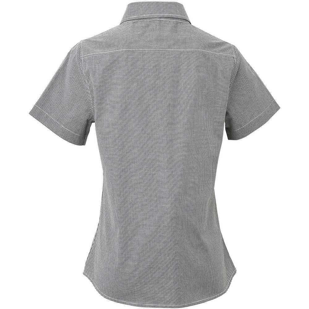 Black-White - Back - Premier Womens-Ladies Microcheck Short Sleeve Cotton Shirt