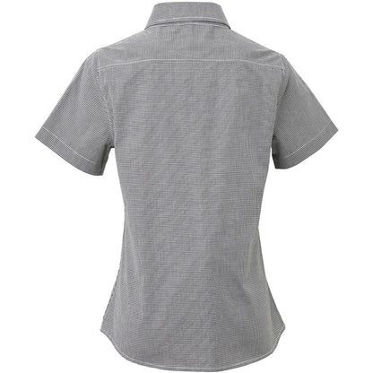 Black-White - Back - Premier Womens-Ladies Microcheck Short Sleeve Cotton Shirt