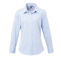 Light Blue-White - Front - Premier Womens-Ladies Microcheck Long Sleeve Shirt