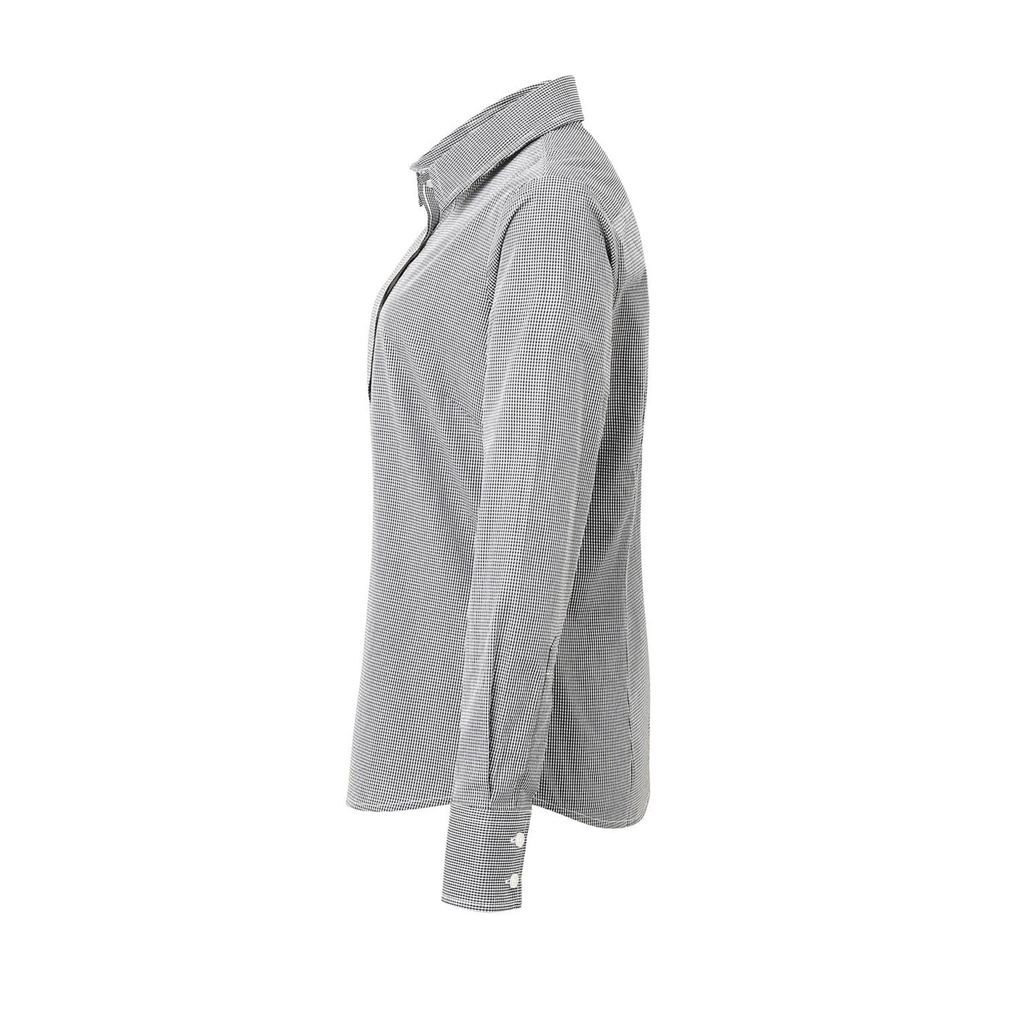 Black-White - Side - Premier Womens-Ladies Microcheck Long Sleeve Shirt