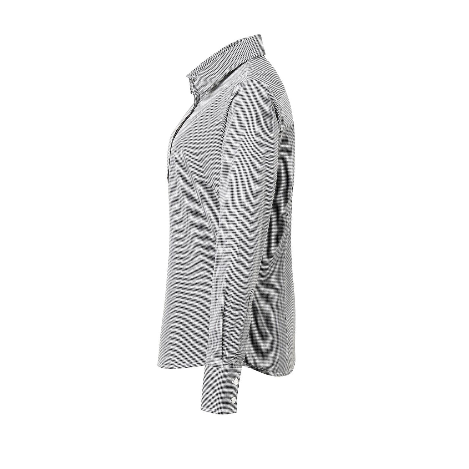 Black-White - Side - Premier Womens-Ladies Microcheck Long Sleeve Shirt