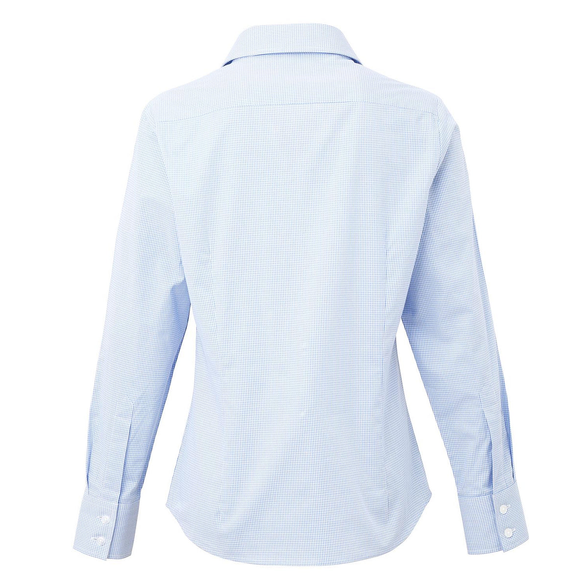 Light Blue-White - Back - Premier Womens-Ladies Microcheck Long Sleeve Shirt