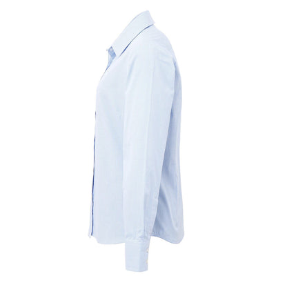 Light Blue-White - Side - Premier Womens-Ladies Microcheck Long Sleeve Shirt