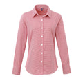 Red-White - Front - Premier Womens-Ladies Microcheck Long Sleeve Shirt