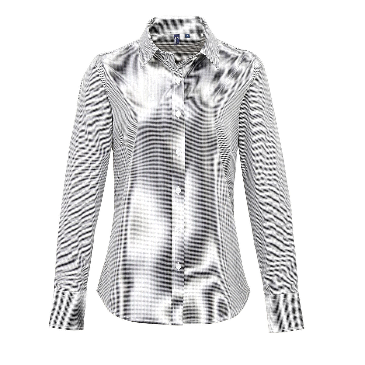Black-White - Front - Premier Womens-Ladies Microcheck Long Sleeve Shirt