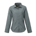 Grey Denim - Front - Premier Womens-Ladies Poplin Cross-Dye Roll Sleeve Long Sleeve Shirt