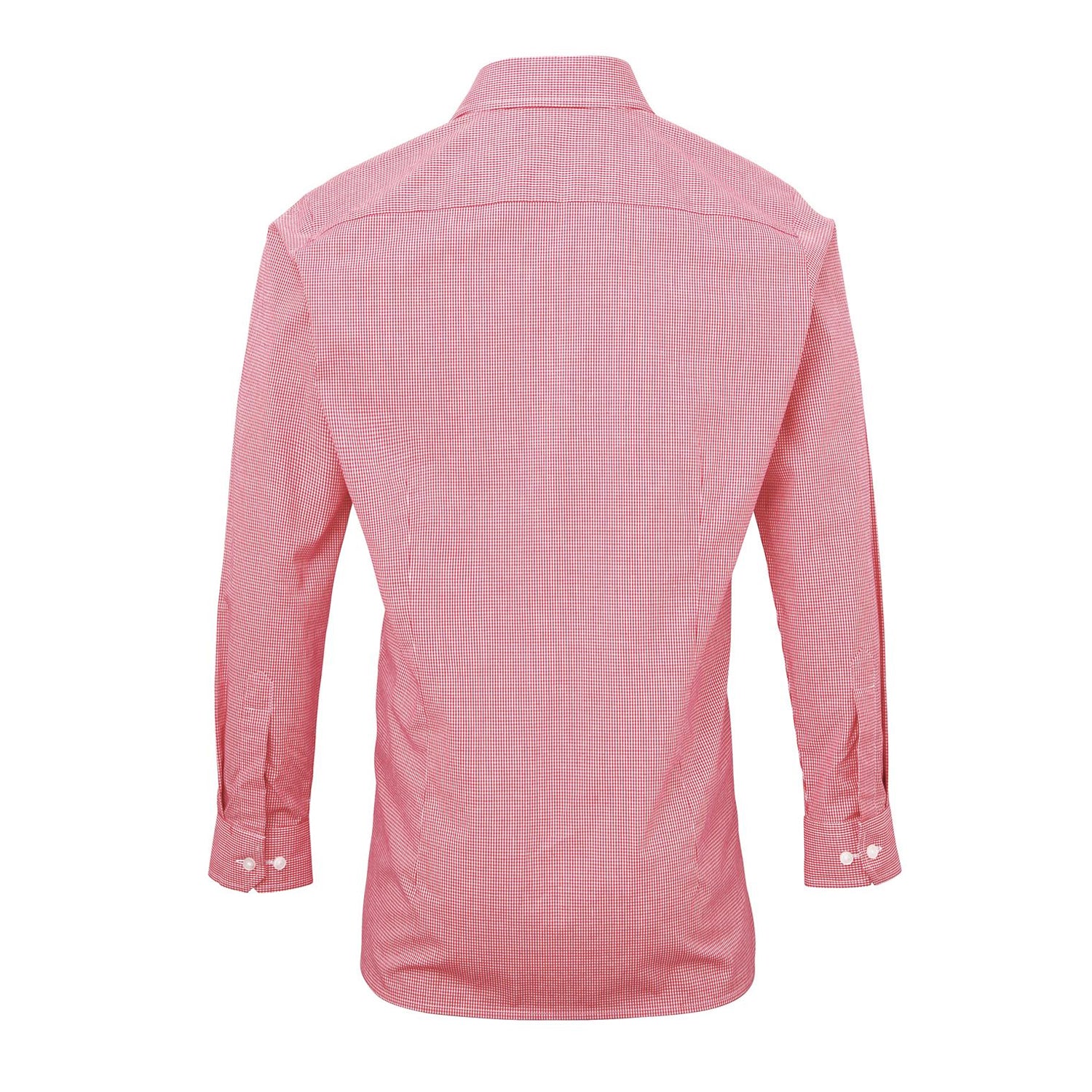 Red-White - Back - Premier Mens Microcheck Long Sleeve Shirt