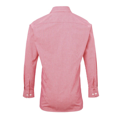 Red-White - Back - Premier Mens Microcheck Long Sleeve Shirt