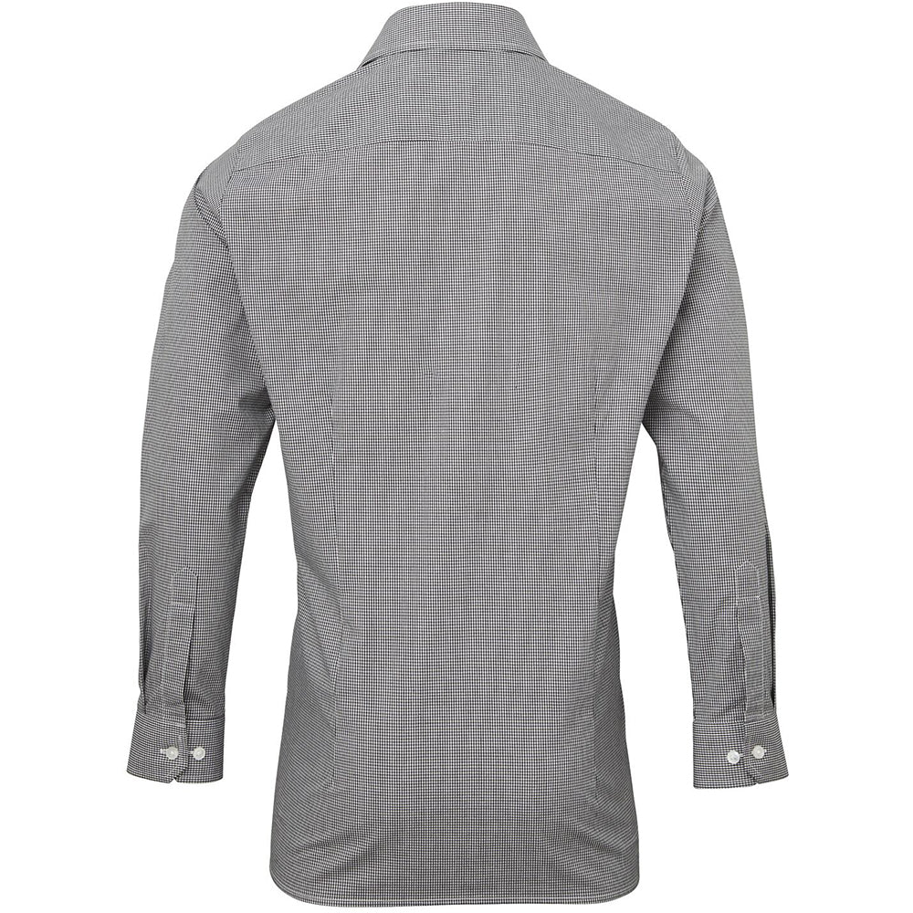 Black-White - Back - Premier Mens Microcheck Long Sleeve Shirt