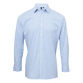Light Blue-White - Front - Premier Mens Microcheck Long Sleeve Shirt