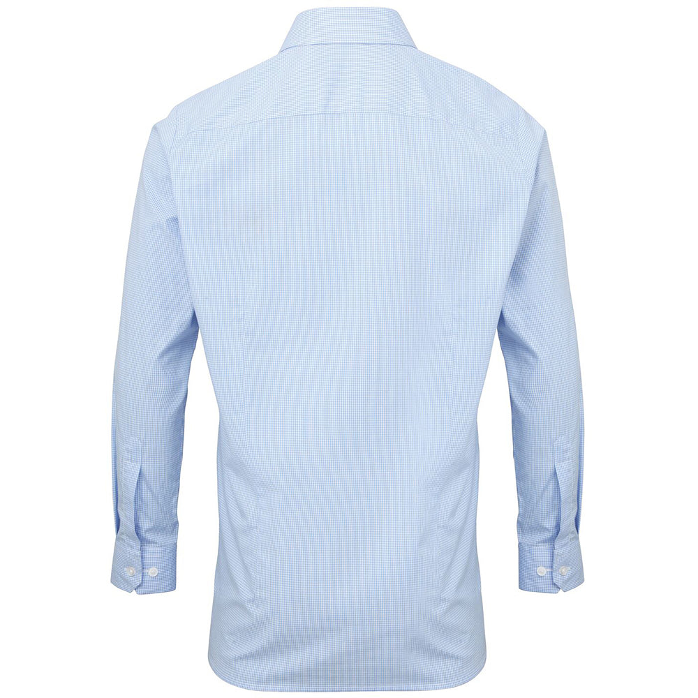 Light Blue-White - Back - Premier Mens Microcheck Long Sleeve Shirt