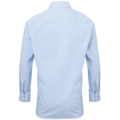 Light Blue-White - Back - Premier Mens Microcheck Long Sleeve Shirt