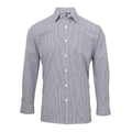 Navy-White - Front - Premier Mens Microcheck Long Sleeve Shirt