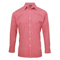 Red-White - Front - Premier Mens Microcheck Long Sleeve Shirt