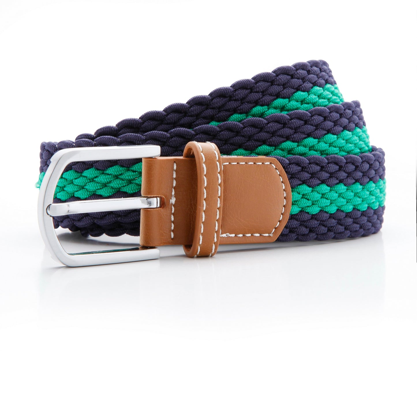 Navy-Kelly - Front - Asquith & Fox Mens Two Colour Stripe Braid Stretch Belt