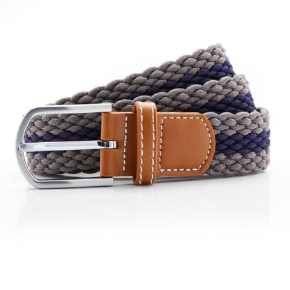 Slate-Navy - Front - Asquith & Fox Mens Two Colour Stripe Braid Stretch Belt