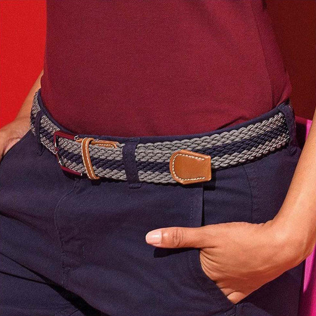 Slate-Navy - Back - Asquith & Fox Mens Two Colour Stripe Braid Stretch Belt