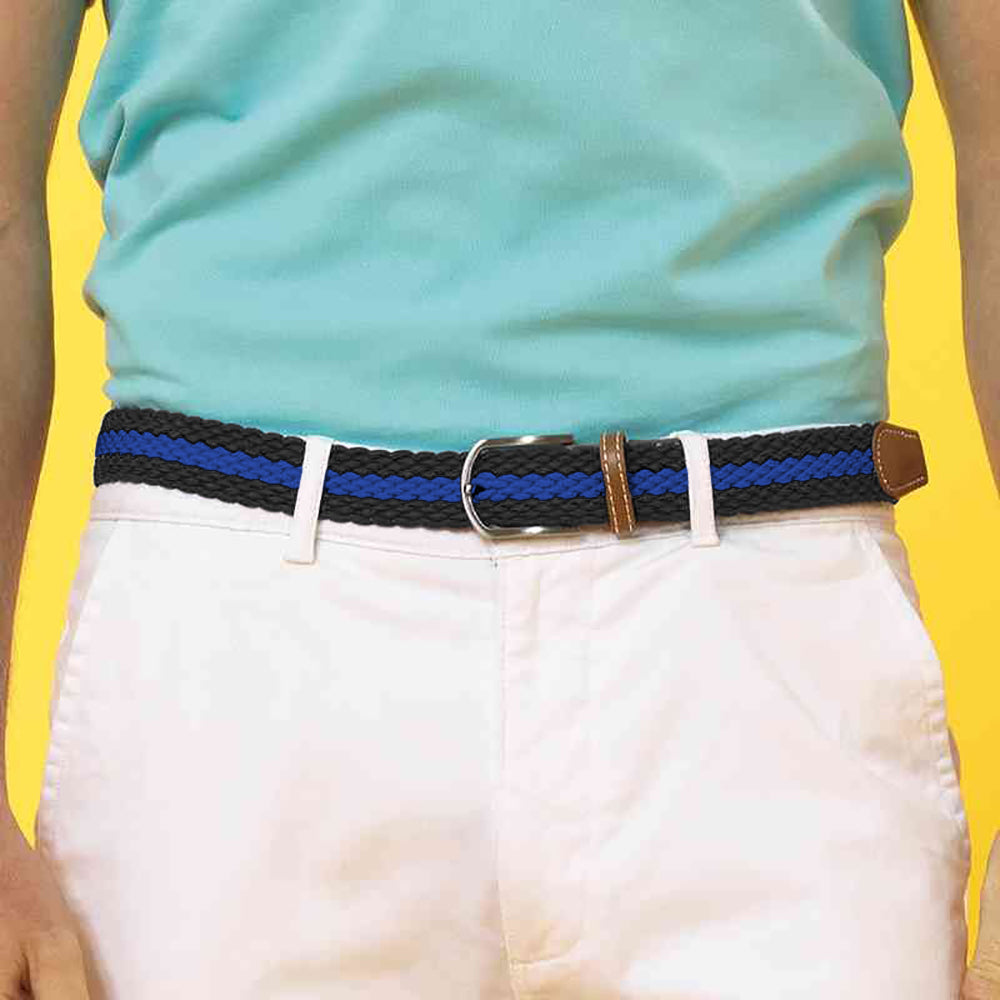 Black-Royal - Back - Asquith & Fox Mens Two Colour Stripe Braid Stretch Belt