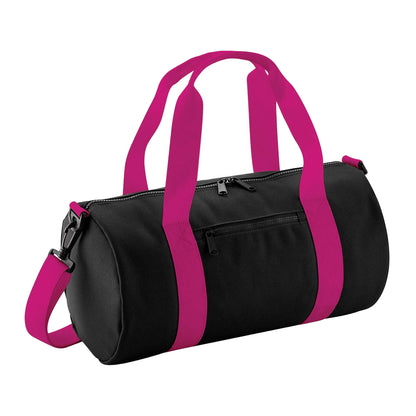 Black-Fuchsia - Front - Bagbase Mini Barrel Bag