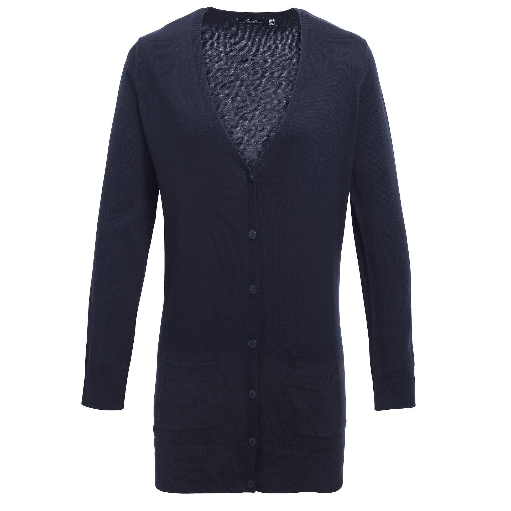 Navy - Front - Premier Womens-Ladies Longline V Neck Knitted Cardigan