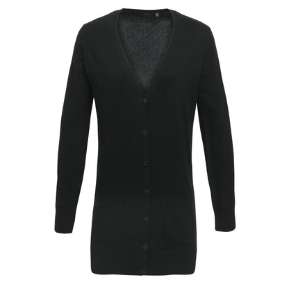 Black - Front - Premier Womens-Ladies Longline V Neck Knitted Cardigan