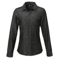 Black Denim - Front - Premier Womens-Ladies Jeans Stitch Long Sleeve Denim Shirt