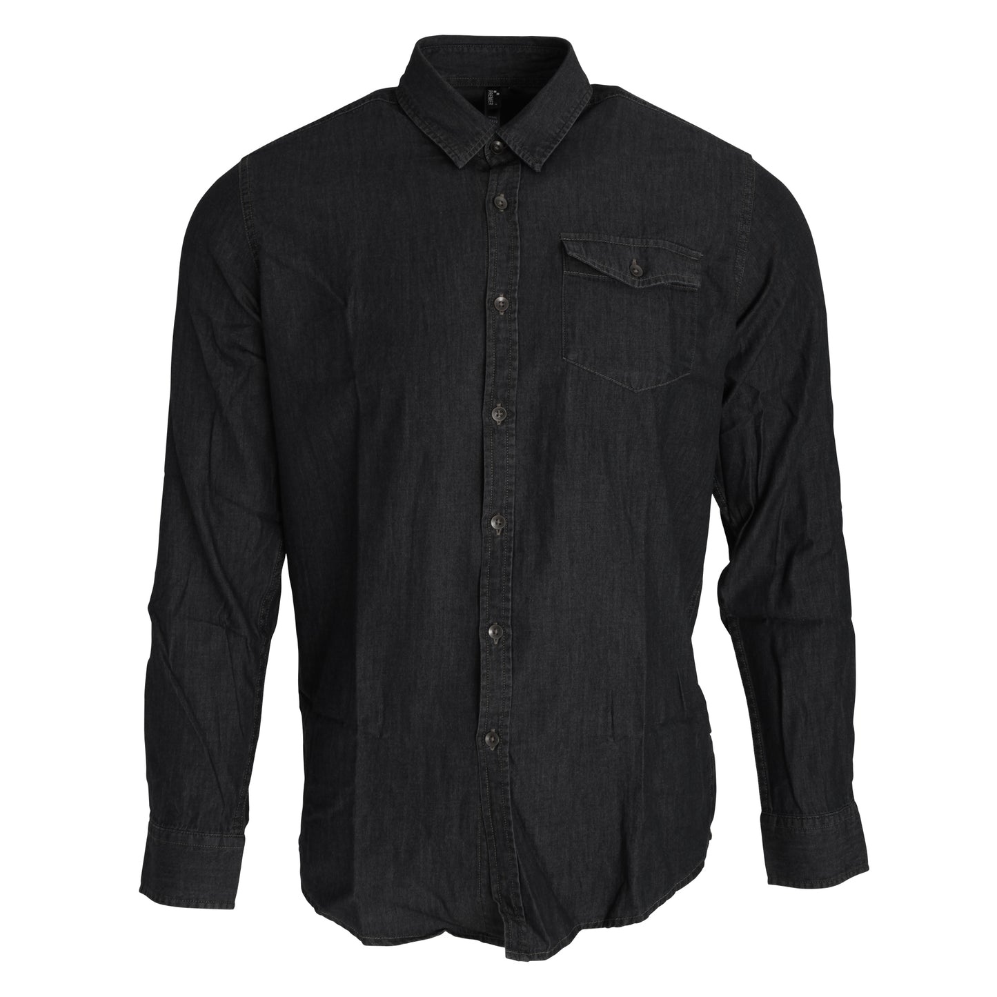 Black Denim - Front - Premier Mens Jeans Stitch Long Sleeve Denim Shirt