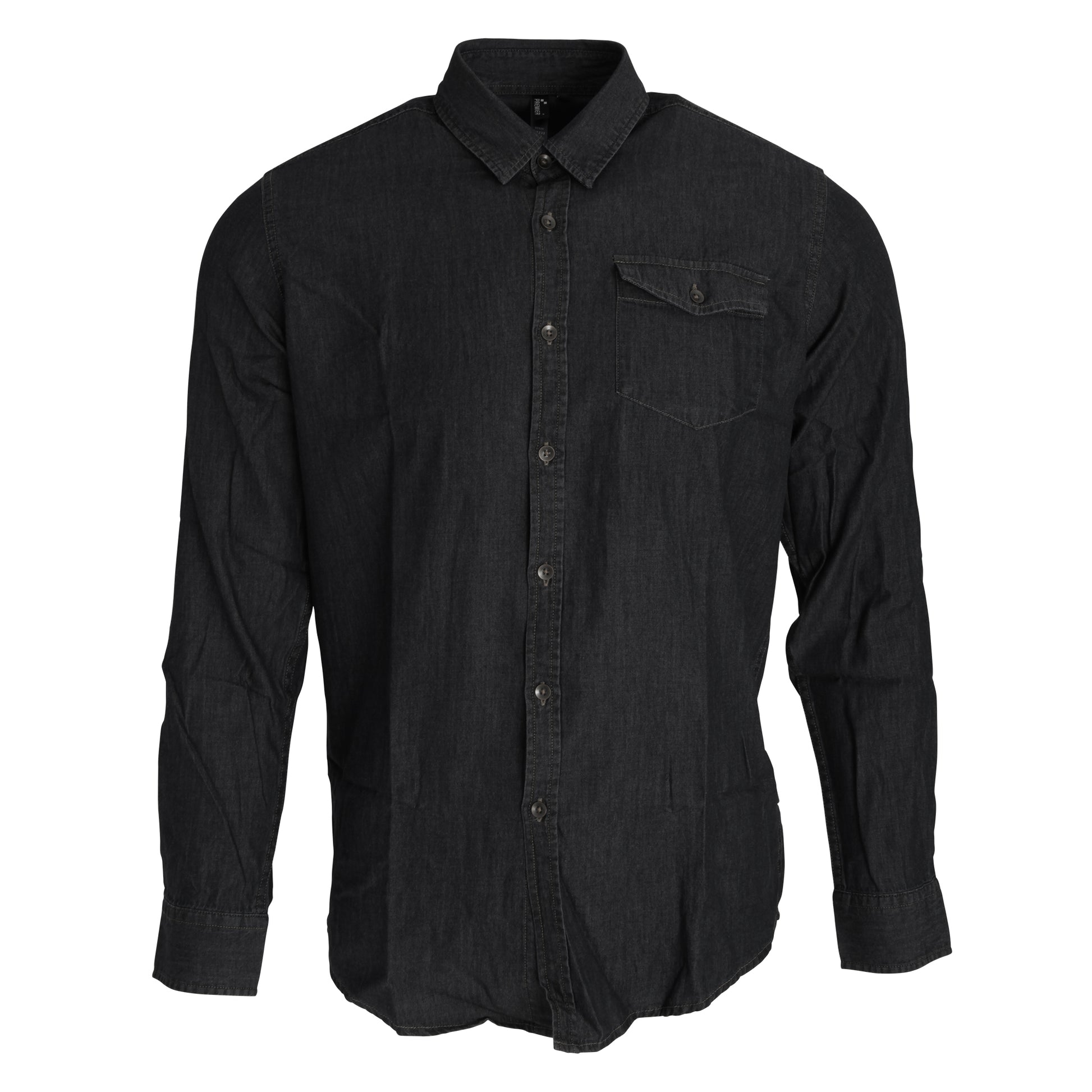 Black Denim - Front - Premier Mens Jeans Stitch Long Sleeve Denim Shirt
