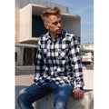 Black-White - Back - Build Your Brand Mens Checked Flannel Shirt