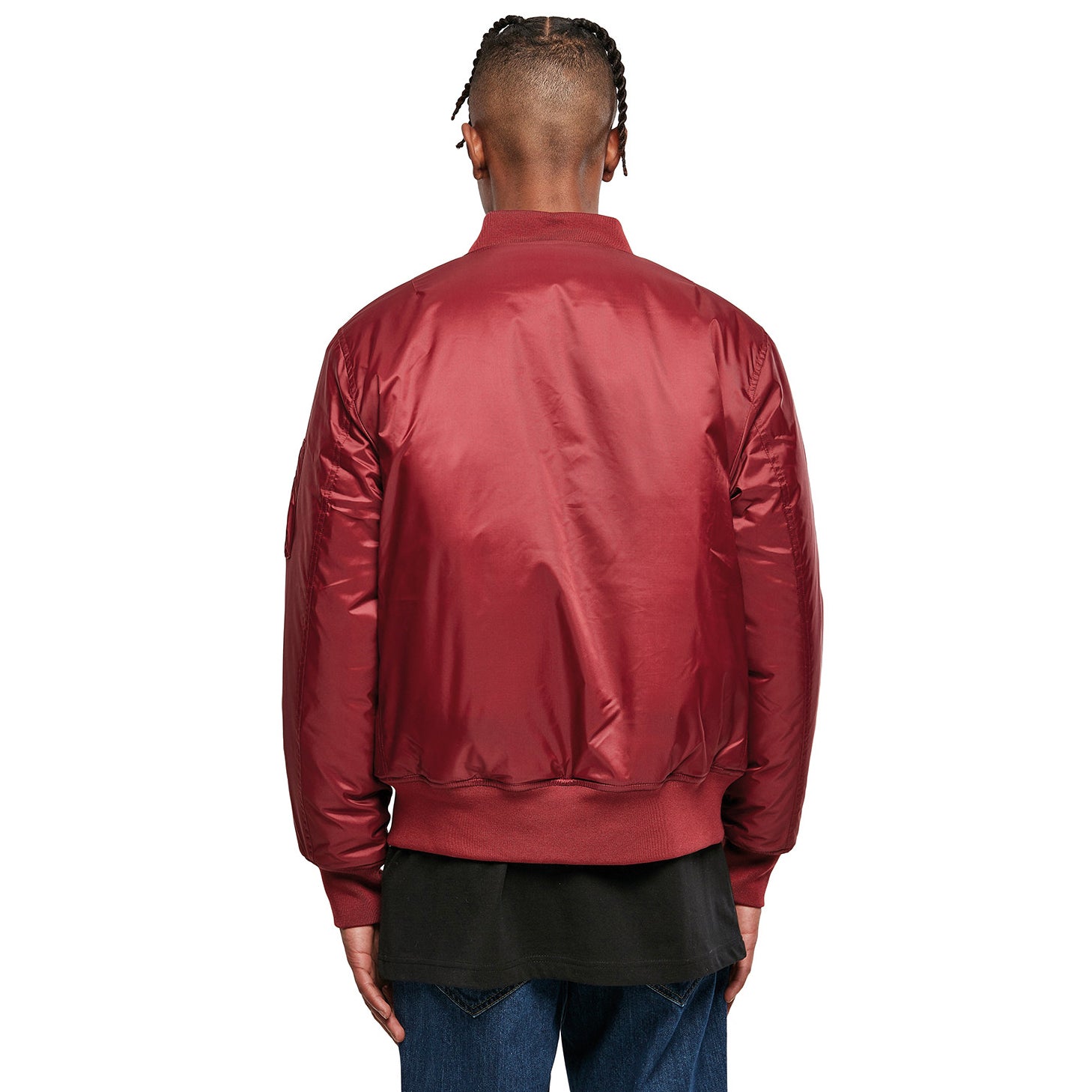 Burgundy - Side - Build Your Brand Mens Contrast Bomber Jacket